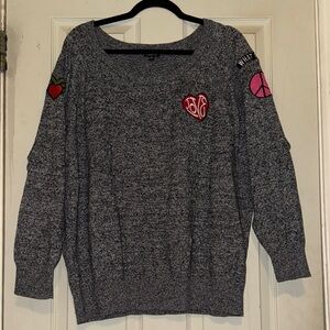Torrid Gray Sweater with Heart and Peace Patches